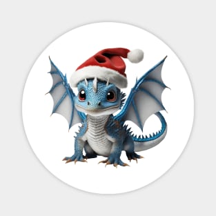 Adorable Baby Blue Dragon with a Red Christmas Hat Magnet